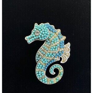 Vintage Liz Claiborne Beaded Seahorse Booch nautical